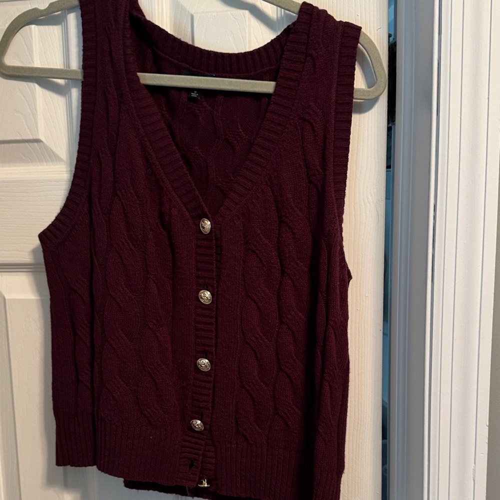 Talbots Maroon Knit Button-Up Vest